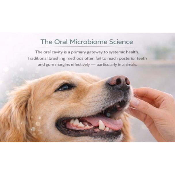 La cavité orale est la clef initiale pour la bonne santé. Le brossage des dents est aléatoire et ne permet pas un nettoyage efficaces des grosses molaires et des gencives.,.... à fortiori chez les animaux !